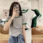 Contrast Trim Asymmetrical Short-sleeve Top