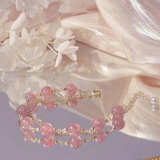 Gemstone Layered Bracelet Pink & Gold - One Size