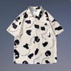 Short-sleeve Cat Pattern Print Shirt