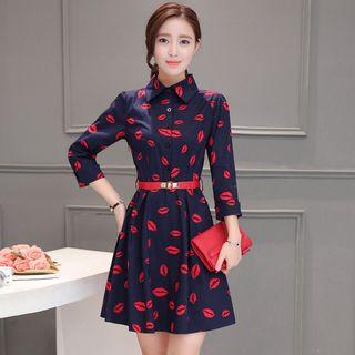 Print Elbow-sleeve Shirtdress