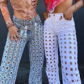 Perforated Straight Leg Jeans