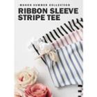 Beribboned-sleeve Stripe T-shirt