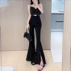 Sleeveless Plain Bow Accent Cropped Top / High-waist Plain Boot-cut Pants (various Design)