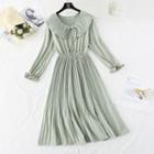 Collared Bell-sleeve Midi A-line Dress