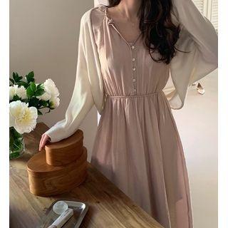 Short Sleeve V-neck Dress Light Beige - One Size