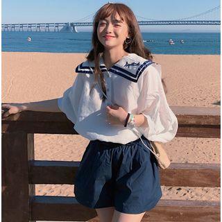 Sailor Collared Short-sleeve Shirt / Shorts