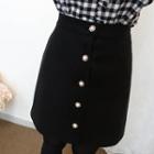 Faux-pearl Wool Blend Mini A-line Skirt