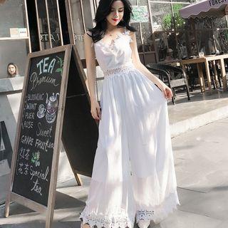 Lace Trim Wide Leg Jumpsuit