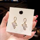 925 Sterling Silver Rhinestone Drop Earring 1 Pair - E1166 - Gold - One Size