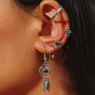 Set Of 5: Earring Set Of 5 - Silver & Black - One Size