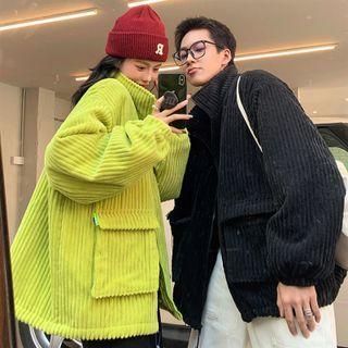 Couple Matching Stand Collar Zip-up Corduroy Jacket