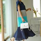 Collared Color-block Pleated Dress