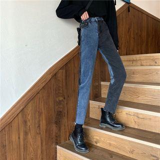 Color-block Straight-leg Cropped Jeans