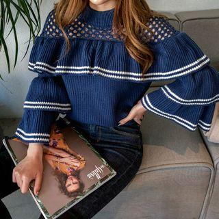 Openwork-yoke Ruffle-tiered Sweater