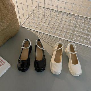 Faux Pearl Ankle-strap Platform Mary Jane Shoes
