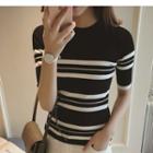 Short-sleeve Striped Knit Pullover
