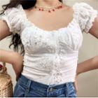 Flower Embroidered Slim-fit Short-sleeve Top