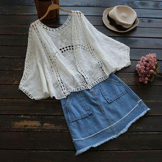 Batwing-sleeve Lace Cut-out Cardigan