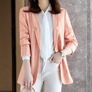 Striped Blazer / Straight Leg Dress Pants / Long-sleeve Shirt / Set