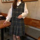 Lantern-sleeve Shirt / Plaid Sleeveless Dress