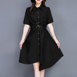 Short-sleeve Irregular Hem Mini Shirtdress