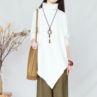 Long-sleeve Asymmetrical Mock-neck T-shirt
