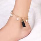 Faux Pearl Tassel Anklet Gold - One Size