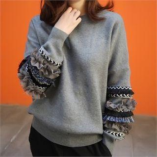 Round-neck Fringe-trim Knit Top