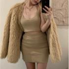 Fluffy Jacket / Crop Camisole Top / Mini Pencil Skirt