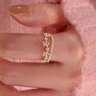 Flower Rhinestone Layered Alloy Open Ring Gold - One Size