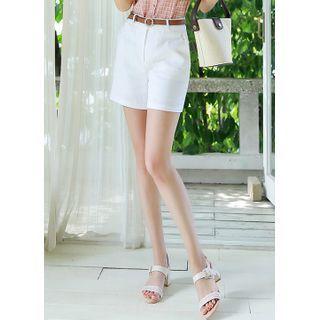 Button-detail Linen Shorts