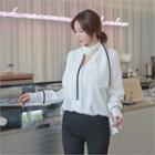 Open-placket Contrast-trim Top With Scarf