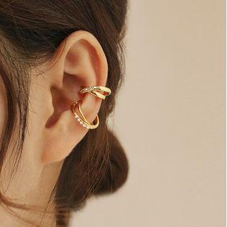 Faux Pearl / Layered Alloy Cuff Earring 1 Pc - Gold - One Size