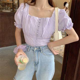 Square-neck Short-sleeve Slim-fit Blouse