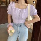 Square-neck Short-sleeve Slim-fit Blouse