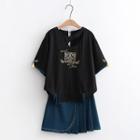 Set: Short-sleeve Cutout Embroidered T-shirt + Mini Skirt