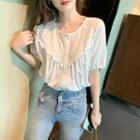 Short-sleeve Embroidered Panel Blouse