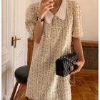 Short-sleeve Collared Mini Tweed Dress