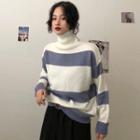 Striped Turtleneck Sweater As Shown In Figure - One Size