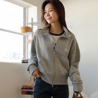 High-neck Embroidered Zip-up Jacket