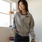 High-neck Embroidered Zip-up Jacket