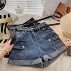 High-waist Roll-up A-line Shorts With Belt