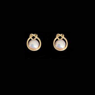 Alloy Knot Faux Pearl Earring 1 Pair - Gold & White - One Size