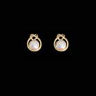 Alloy Knot Faux Pearl Earring 1 Pair - Gold & White - One Size
