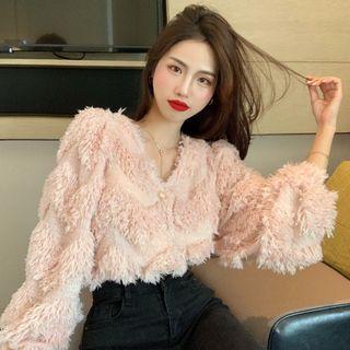V-neck Furry Fringe Top