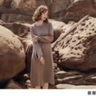 Tie-cuff Plain Knit Dress