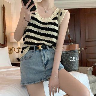 Striped Knit Tank Top Stripes - Almond - One Size