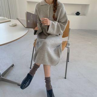 Open-placket Wool Blend Knit Dress