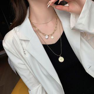 Alloy Pendant Faux Pearl Layered Choker Necklace Necklace - As Shown In Figure - One Size