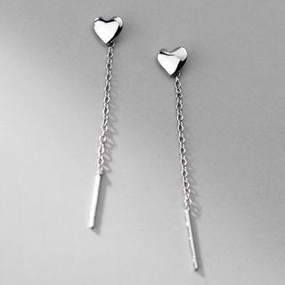 Heart Threader Earring 1 Pair - S925 Silver Threader Earrings - Silver - One Size